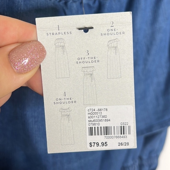 NWT Lane Bryant Convertible Off-The-Shoulder Chambray Fit & Flare Dress - Picture 7 of 10